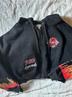 ORANGE KISS Racing Flames Graphic Full Zip Hoodie Black Red Yellow Women’s S